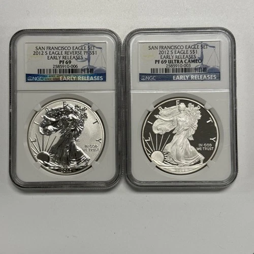 2012-S $1 American Silver Eagle Early Releases Reverse Proof Set PF 69 NGC.
