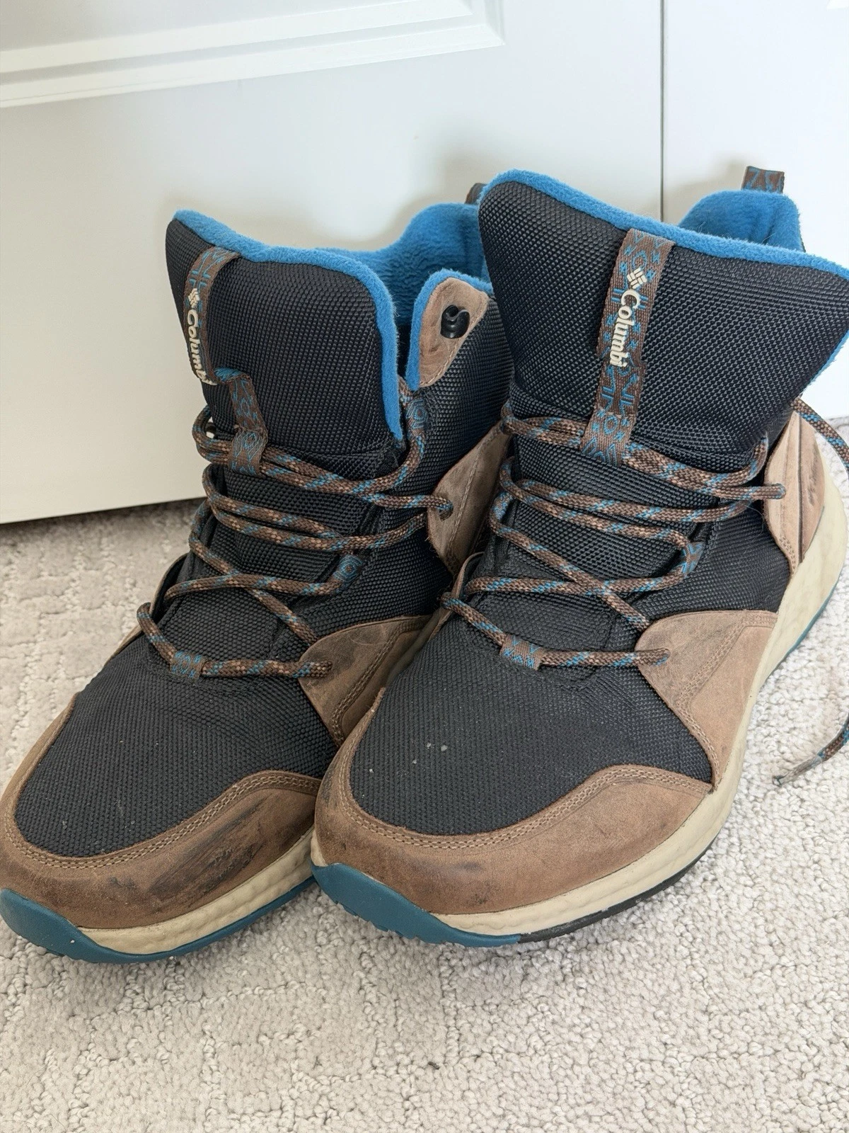 Columbia Men's Ankle Boots Lace-Up Faux Fur Lined Brown Black Blue US Size 10