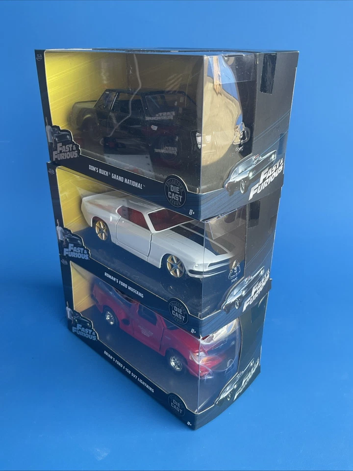 3 Fast & Furious Die-Cast Black Grand National White Ford Mustang Red Ford F-150 - Image 2 of 4