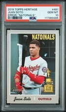 2019 Topps Heritage Juan Soto ERROR “Natoinals” #481 Nationals PSA 10