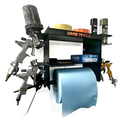 OMNI TOOLS Wall Mount Paper Towel Holder Rack Spray Gun Shelf   Black Steel