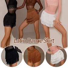 Women Lady Latin Dance Skirt Asymmetric Tassel Cha Cha Tango Ballroom Dancewear