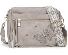 KITEVIUN Crossbody Bag Women Trendy Leather Shoulder Purse Butterfly Design Gray