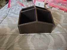 Faux Leather Desk Organizer Engineered Four Compartments