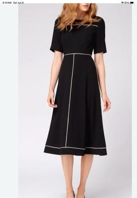 LK Bennett London  S-4 Indina Dress Black W/ White Piping