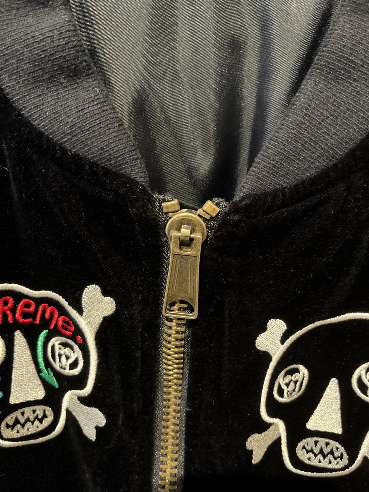 SS21 Supreme Clayton Patterson Skulls Embroidered Velvet MA-1 Bomber Jacket XL image 3