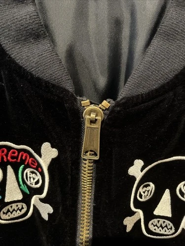 SS21 Supreme Clayton Patterson Skulls Embroidered Velvet MA-1 Bomber Jacket XL image 3