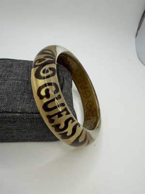 Y2K Guess Resin Bangle Optical Illusion Logo Statement Bracelet Unique Design