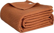100 Cotton Waffle Weave Blanket King Size 104x90 Inch Rust Orange Soft Cooling