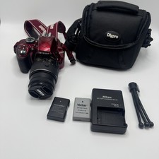 NIKON D3300 DIGITAL CAMERA OUTFIT-RED CAMERA,BAG,2 batteries w/wall charge, tri