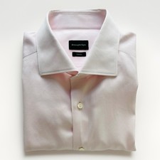 Ermenegildo Zegna Trofeo Pink Micro Check Textured Dress Shirt 44 17.5 Cotton