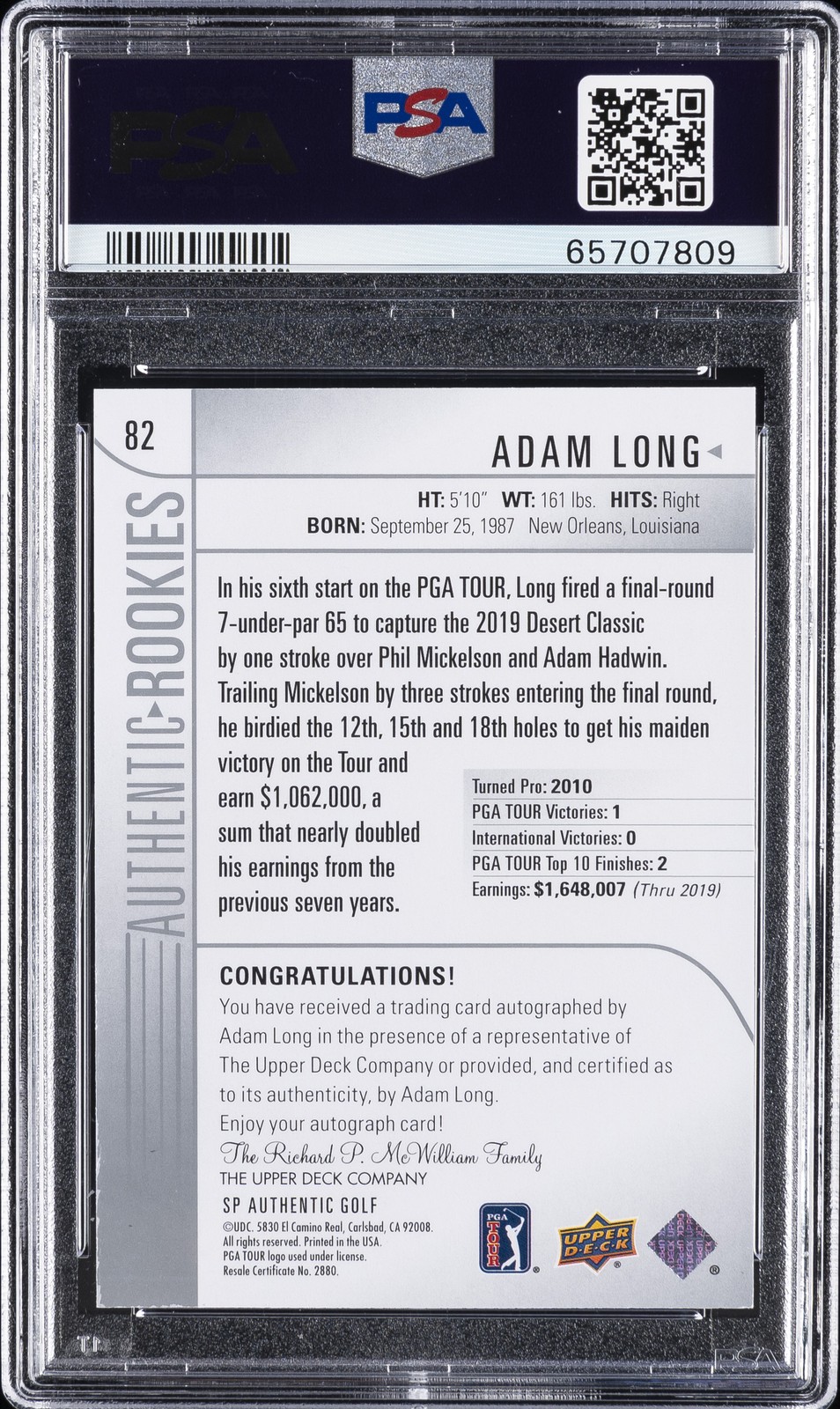 2021 SP AUTHENTIC AUTO #82 ADAM LONG 17/799 PSA 8 view 2