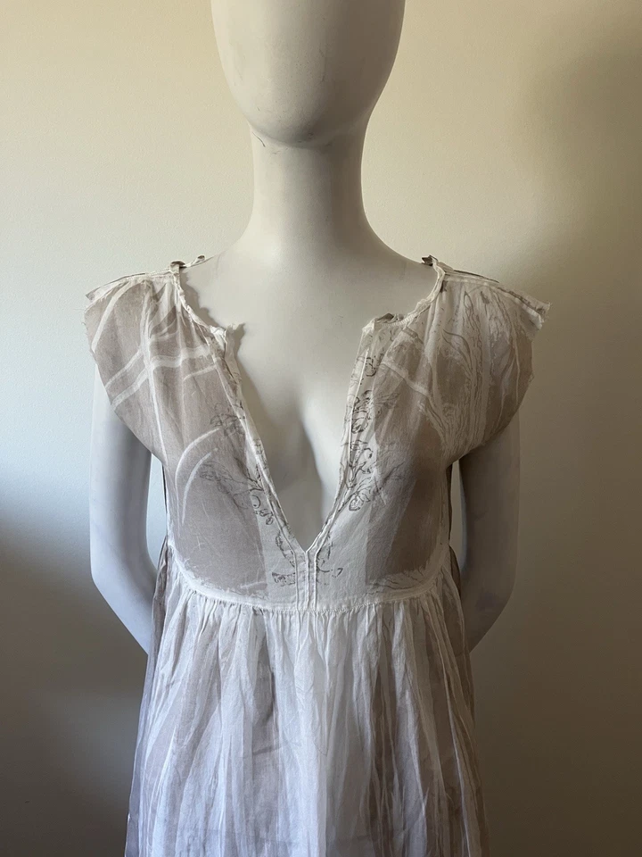 Vestido Jil Sander Floral Blanco y Marrón Transparente Cuello en V Profundo Talla 38 Foto 2 de 4