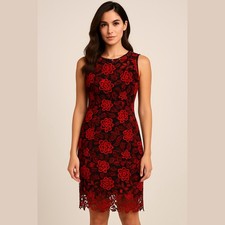 Calvin Klein Rosewood Red Black Floral Lace Cocktail Party Sheath Dress 2