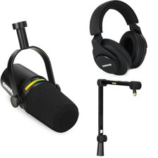Shure MV7 Hybrid Podcast Microphone with Headphones and Broadcast Arm - Black