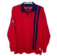 Vtg TOMMY HILFIGER Men Red Blue Stripe Rugby Polo Shirt Crest Patches Y2K Sz XXL