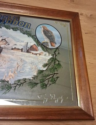 Vintage Pabst Blue Ribbon Bar Mirror Wildlife Collection 1990