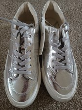 Nowe M&S Marks and Spencer Damskie sznurowane trampki Srebrne Rozmiar 6