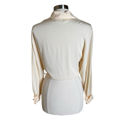 Vintage Cache Cream Button Up Tie Front Blouse Long Sleeve Top Women’s Small - Picture 2 of 8