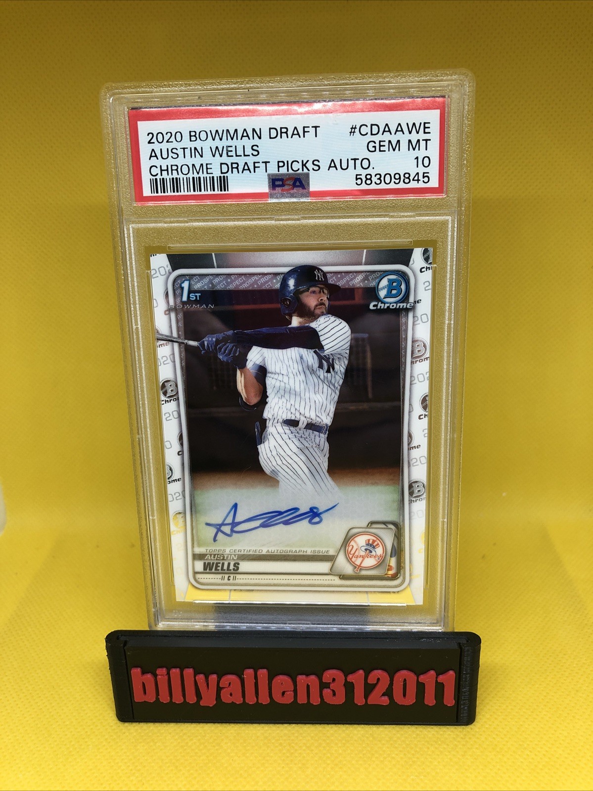 2020 Bowman Draft Austin Wells Chrome Draft Picks AUTO PSA 10 Gem Mint