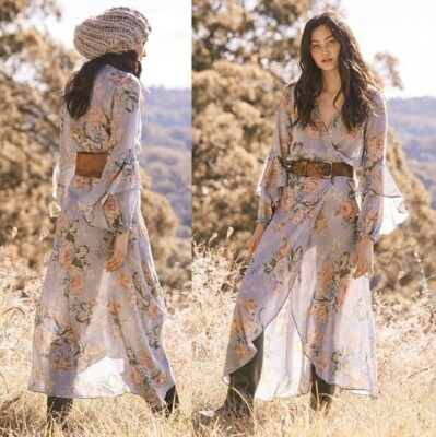 Auguste The Label Blue Floral Wrap Vintage Maxi Long Sleeve