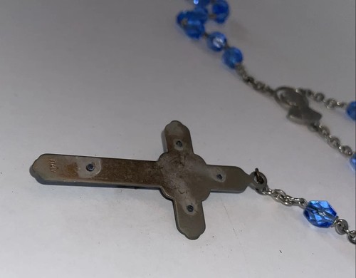 Vintage Cuentas de Vidrio Azul Rosario Religioso Jesús María Cuentas Cruz Italia - Imagen 8 de 8