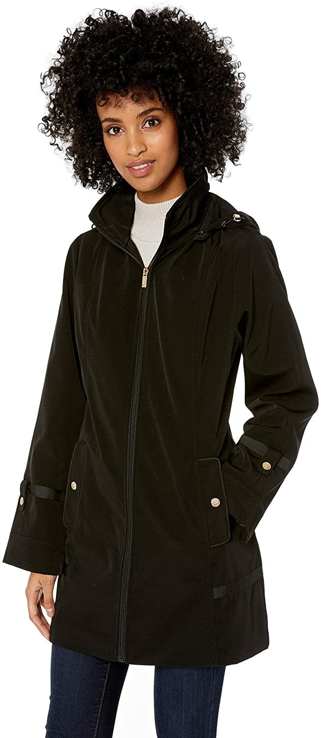 Jones New York Petite Hooded Raincoat - Black - Size P/XXS