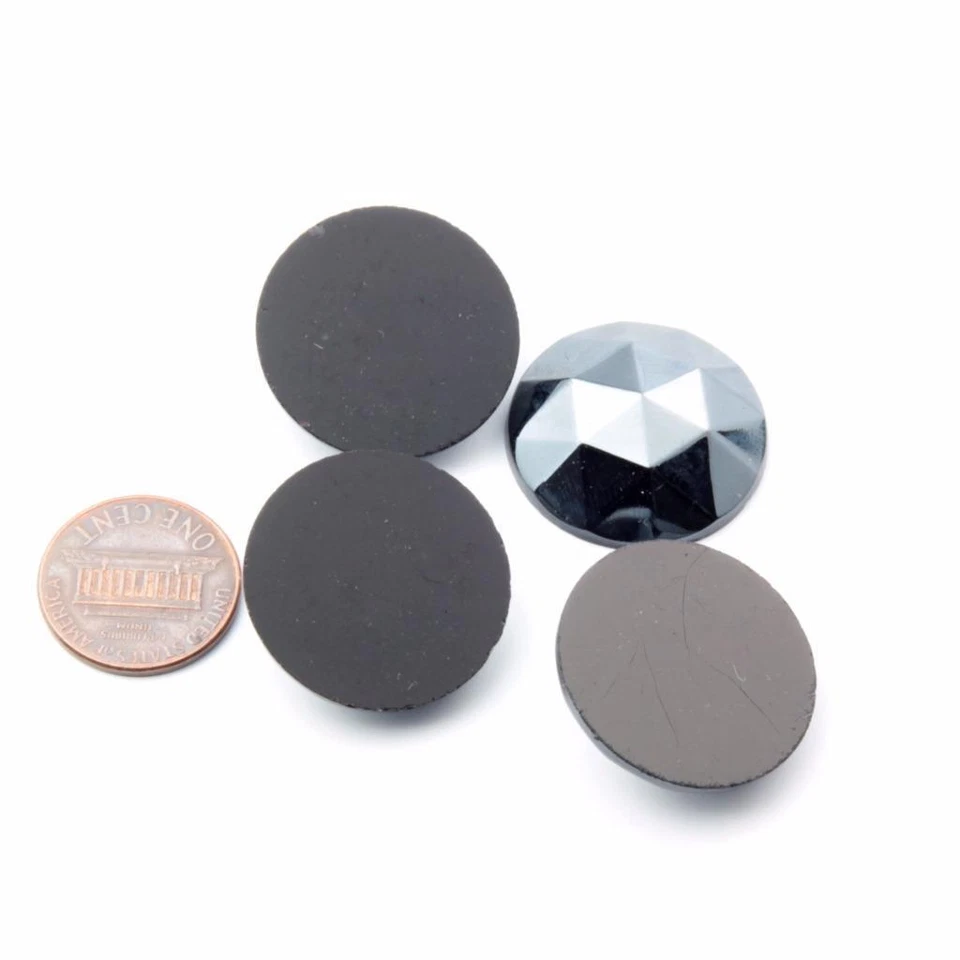 (4) 25mm checo vintage redondo facetado hematita vidrio negro pedrería plano Foto 2 de 2