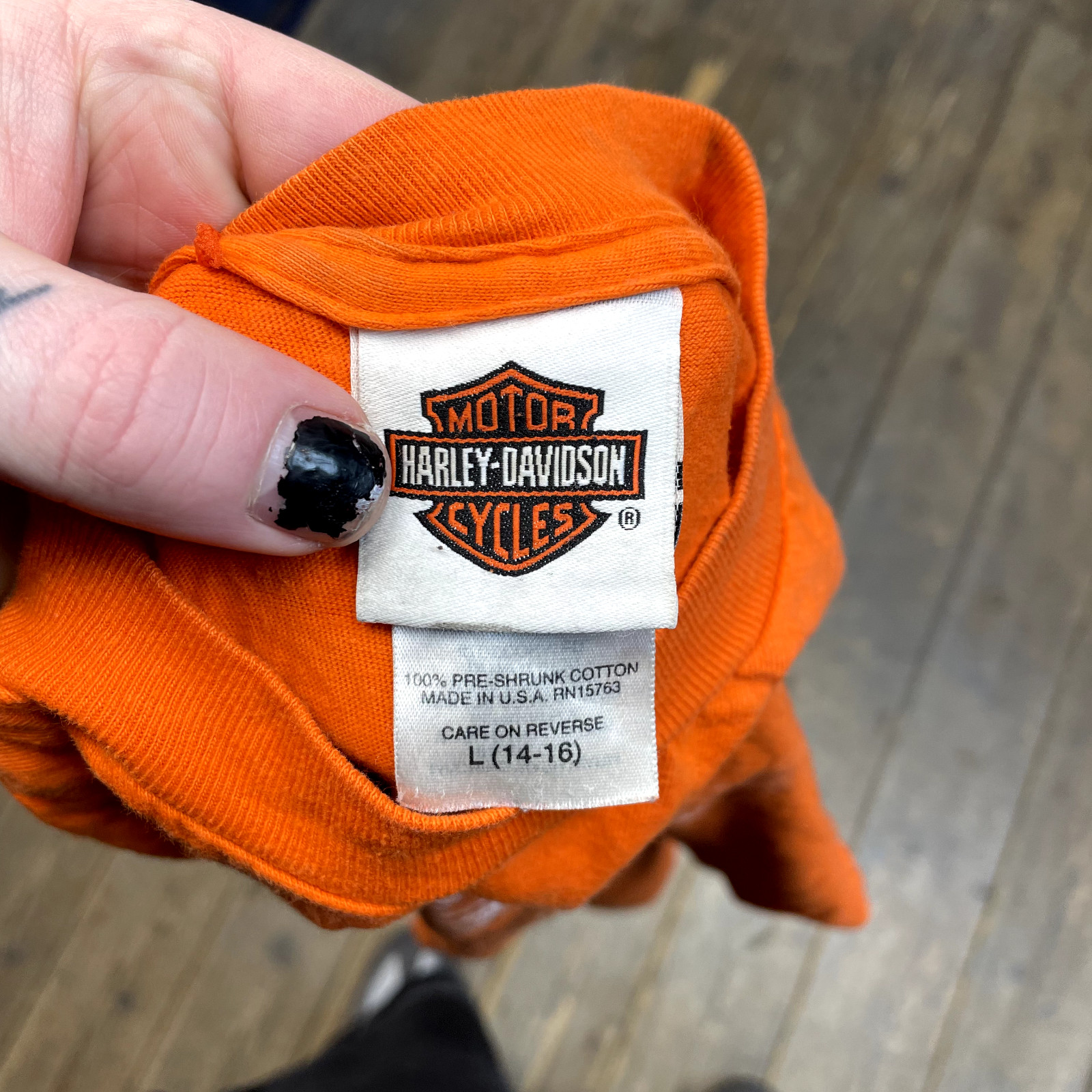 Harley Davidson T-Shirt Y2K Short Sleeve Biker Graphic Tee, Orange, Kids Large image 7