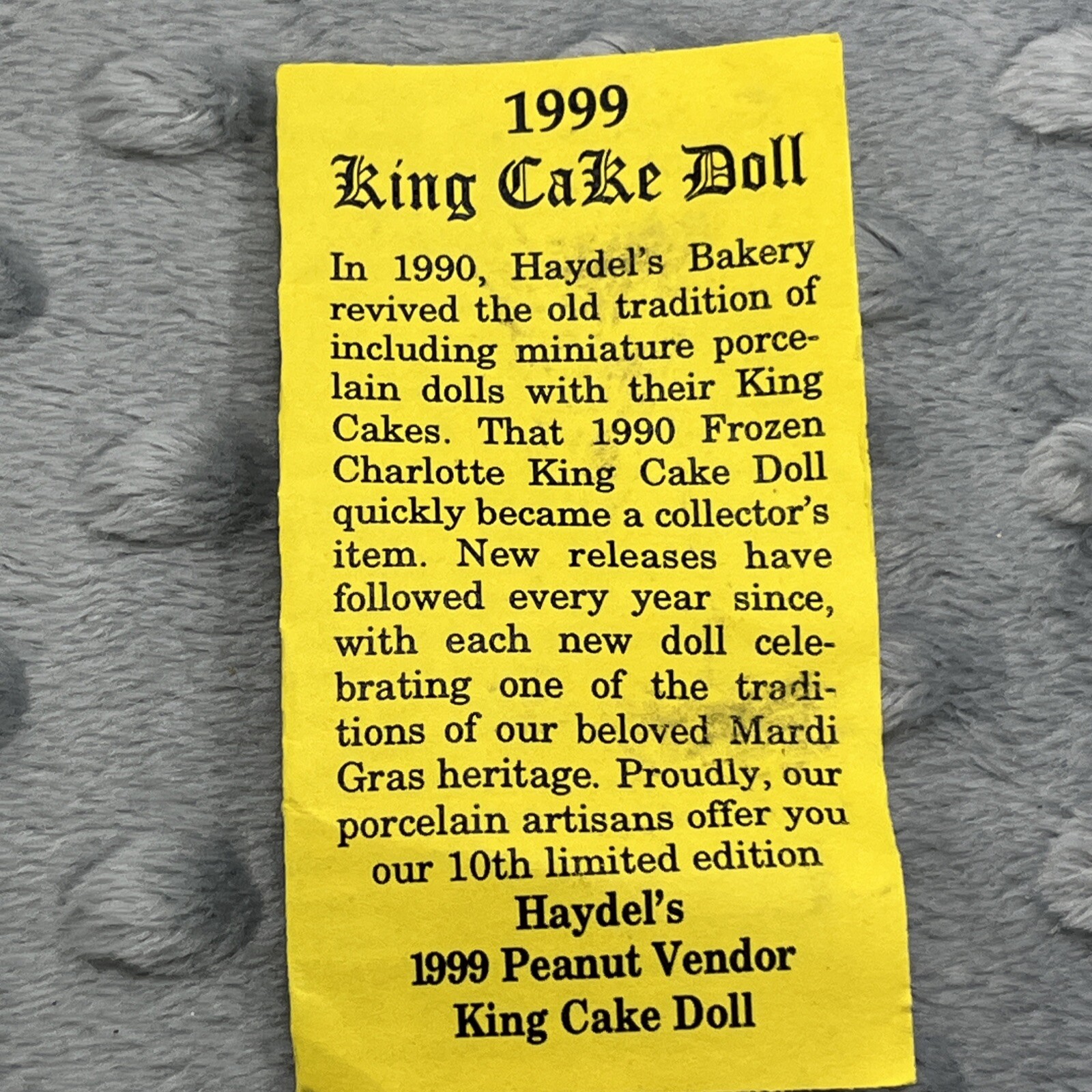 Haydel's Bakery 1999 Peanut Vendor Mardi Gras King Cake Baby New Orleans - Picture 2 of 2