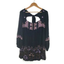 Free People Mini Dress Womens M Rhiannon Embroidered Long Sleeves Tied NWT