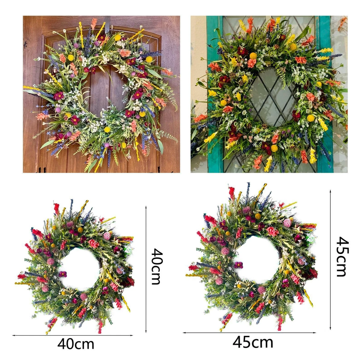Frühlings Gänseblümchen Kranz Für Haustür - Künstlicher Blumenkranz Mit Schleife, 32cm - Bauernhaus Style