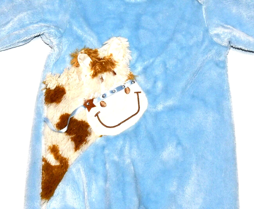 NWT CachCach Baby Infant Romper Footie Pajamas Blue Velour Size 9 Months - Image 3 of 4