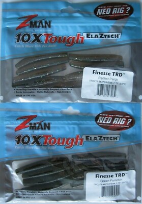 2 ZMAN FINESSE TRD ElaZtech Ned Bait - 8/Pk - 2-3/4'' - Perfect Perch & Green Pum