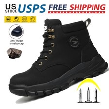 Waterproof Leather Men Construction Work Boots Steel Toe Non Slip Anti-Puncture