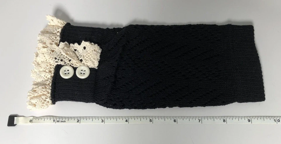 Women's Crochet Lace Trim Cotton Boot Topper Cuffs Set of Two Pairs Grey & Black - Image 4 of 4