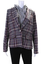 Central Park West Womens Plaid Print Layered Zipped Hooded Jacket Purple Size L