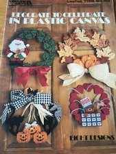 Vtg 1988 Decorate to Celebrate Plastic Canvas Pattern Holiday Wreath Santa Bear