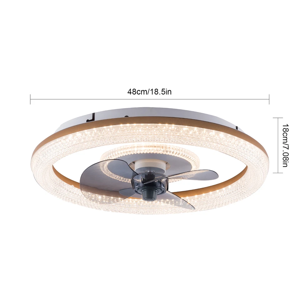 3 Color Ceiling Fan Light LED Light Invisible Fan Chandelier w/ Remote Control - Image 2 of 4