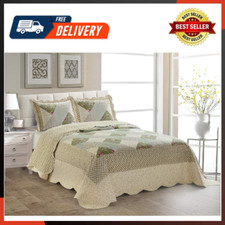 Fancy Linen over Sized Quilted Coverlet Bedspread Set New King/California King