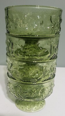 Anchor Milano Lido Green Footed Sherbet Dessert Bowls Champagne Glass Crinkle