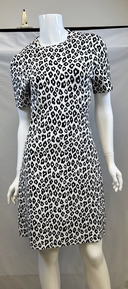 NWT $435 Theory Women's Ivory/Black "Leopard Tee" Glossed Leopard Dress, Size M