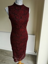 River Island Maroon Lace Sleeveless Bodycon Dress Size 12 Red Party Occasion