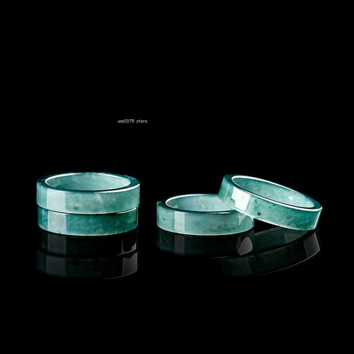 Natural Jadeite Ring For Women Men A Grade Blue Water Ring Square Band Ring 6-11 - Picture 3 of 6