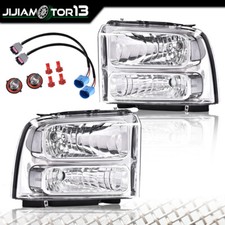 Halogen Drl Chrome Headlights Fit For 1999-04 Ford F250 F350 Superduty Excursion