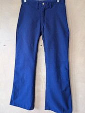 Vintage UK 70's Ladies Navy Blue Flare Leg Pants 6/8 28" Waist 29" Inseam Cotton