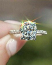 4Ct Lab Created Cushion Diamond Solitaire Engagement Ring 14K White Gold Finish