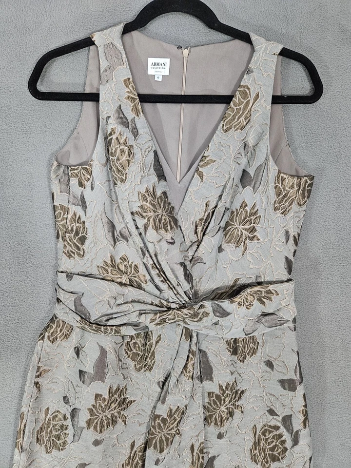 armani collection vneck floral dress Size 10 Silver Sleeveless Faux Wrap Formal Foto 2 de 4