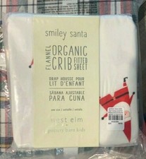 Pottery Barn Kids West Elm Modern Smiley Santa flannel crib sheet Christmas