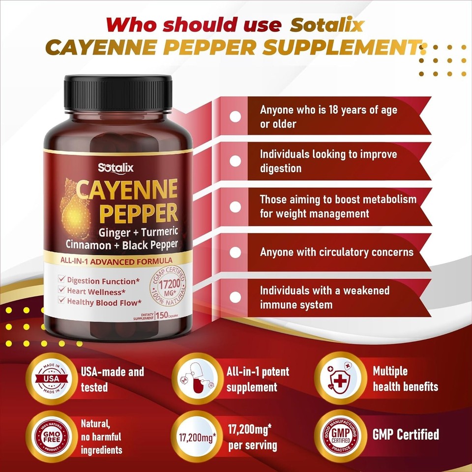 Cayenne Pepper 17,200Mg with Ginger, Turmeric, Cinnamon, Black Pepper
